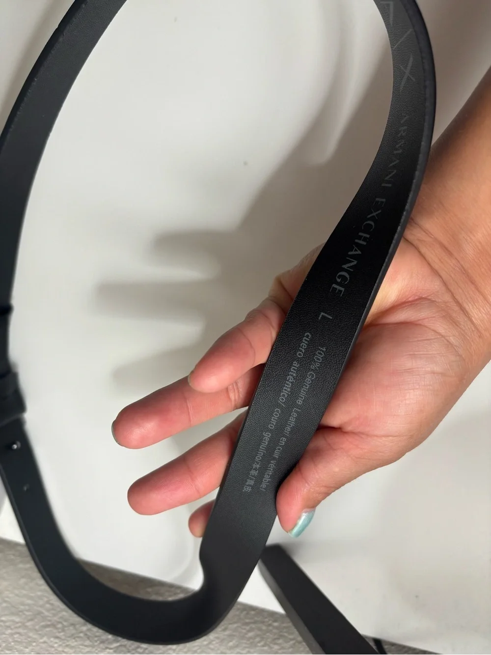 Armani Exchange Black Belt with Gunmetal AX Logo Buckle